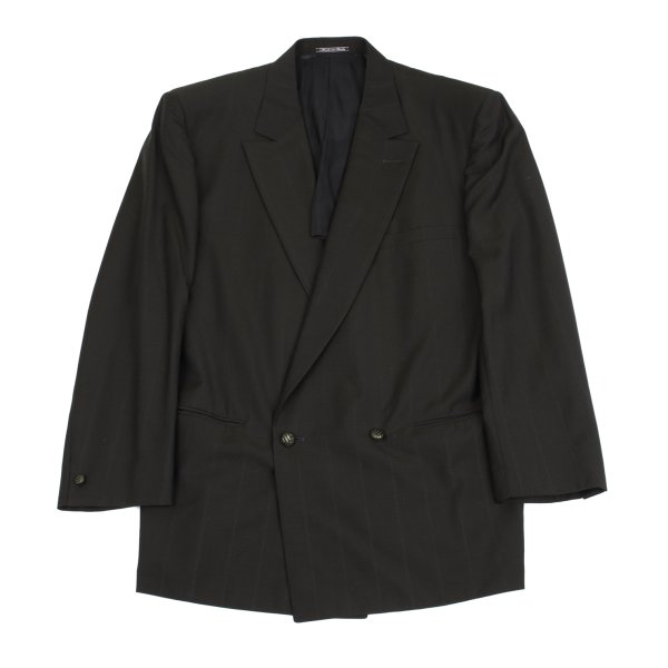 【中古】 ジャンニヴェルサーチGIANNI VERSACE ウールピンストライプセットアップ カーキ50【メンズ】