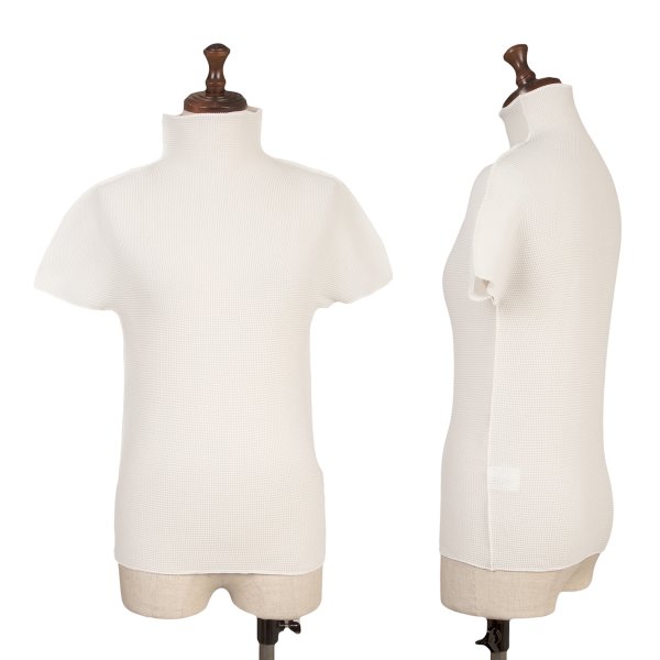 イッセイミヤケ プリーツプリーズ 斜めプリーツ 長袖カットソー ハイネック 白 イッセイミヤケ プリーツプリーズ 斜めプリーツ 長袖カットソー