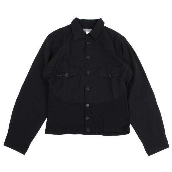 Rakuten - 【中古】 ヨウジヤマモト プールオムYohji Yamamoto POUR HOMME ウールギャバニット切替フラップポケットシャツジャケット 紺M位【メンズ】