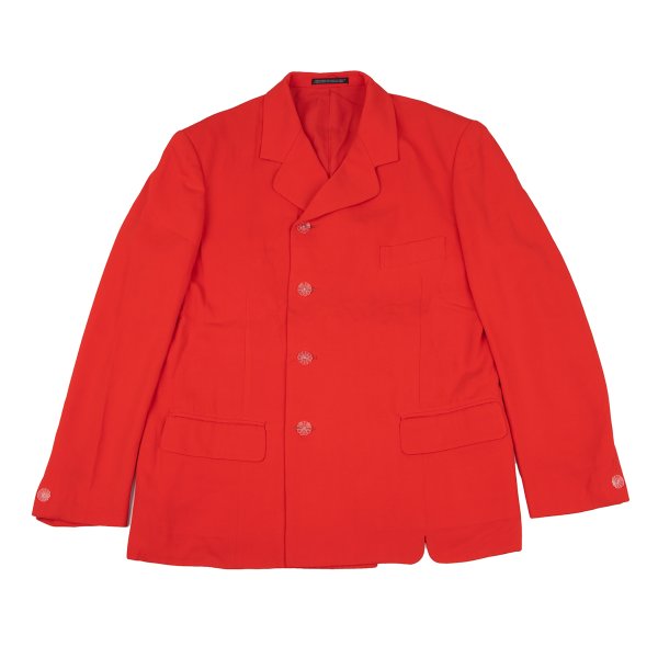 樂天商城 - 【中古】 ヨウジヤマモト プールオムYohji Yamamoto POUR HOMME レーヨン菊クリアボタンラウンドラペルジャケット 赤M【メンズ】