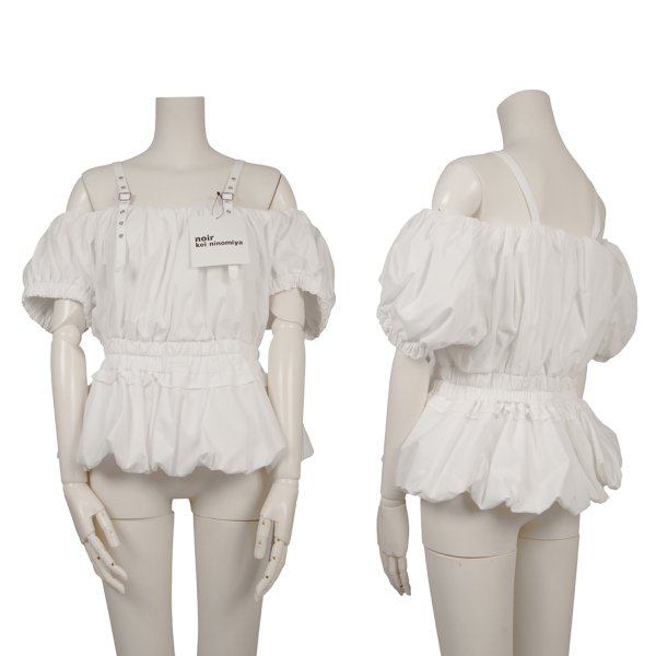 ノアール ケイ ニノミヤnoir kei ninomiya アイレットストラップウエストギャザートップス 白XS【レデ..