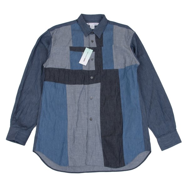 【中古】 コムデギャルソンシャツCOMME des GARCONS SHIRT パッチワークデニムセットアップ 青グレーM【メンズ】