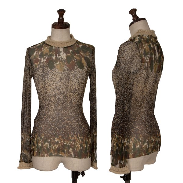 Rakuten - 【中古】 ジャンポールゴルチエ クラシックJean Paul GAULTIER CLASSIQUE ニット切替カモフラパワーネットカットソー カーキ他40【レディース】