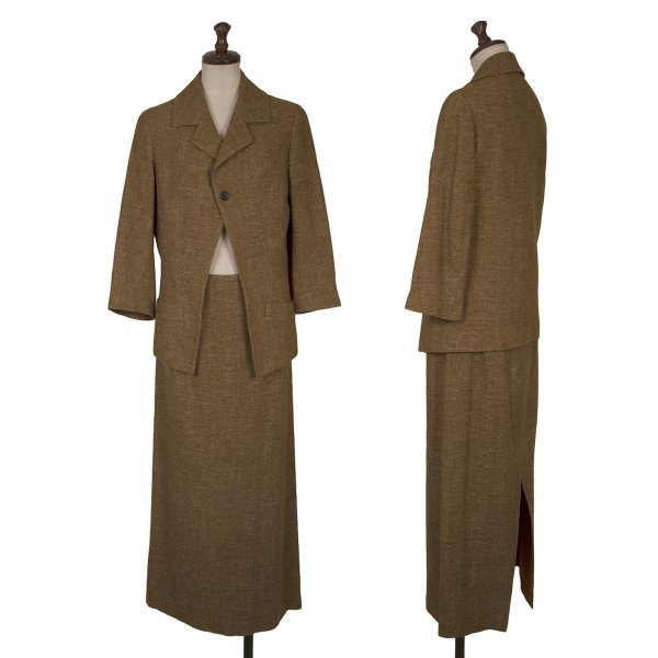 Rakuten - 【中古】 ヨウジヤマモト ファムYohji Yamamoto FEMME ウールリネン1B七分袖セットアップ 茶S【レディース】