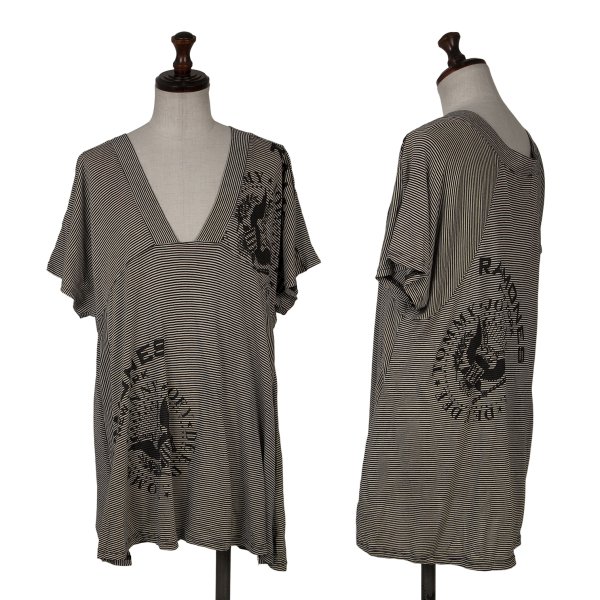 Rakuten - 【中古】 ヒステリックグラマーHYSTERIC GLAMOUR レーヨンナイロンラモーンズロゴプリントボーダートップス 黒白F【レディース】