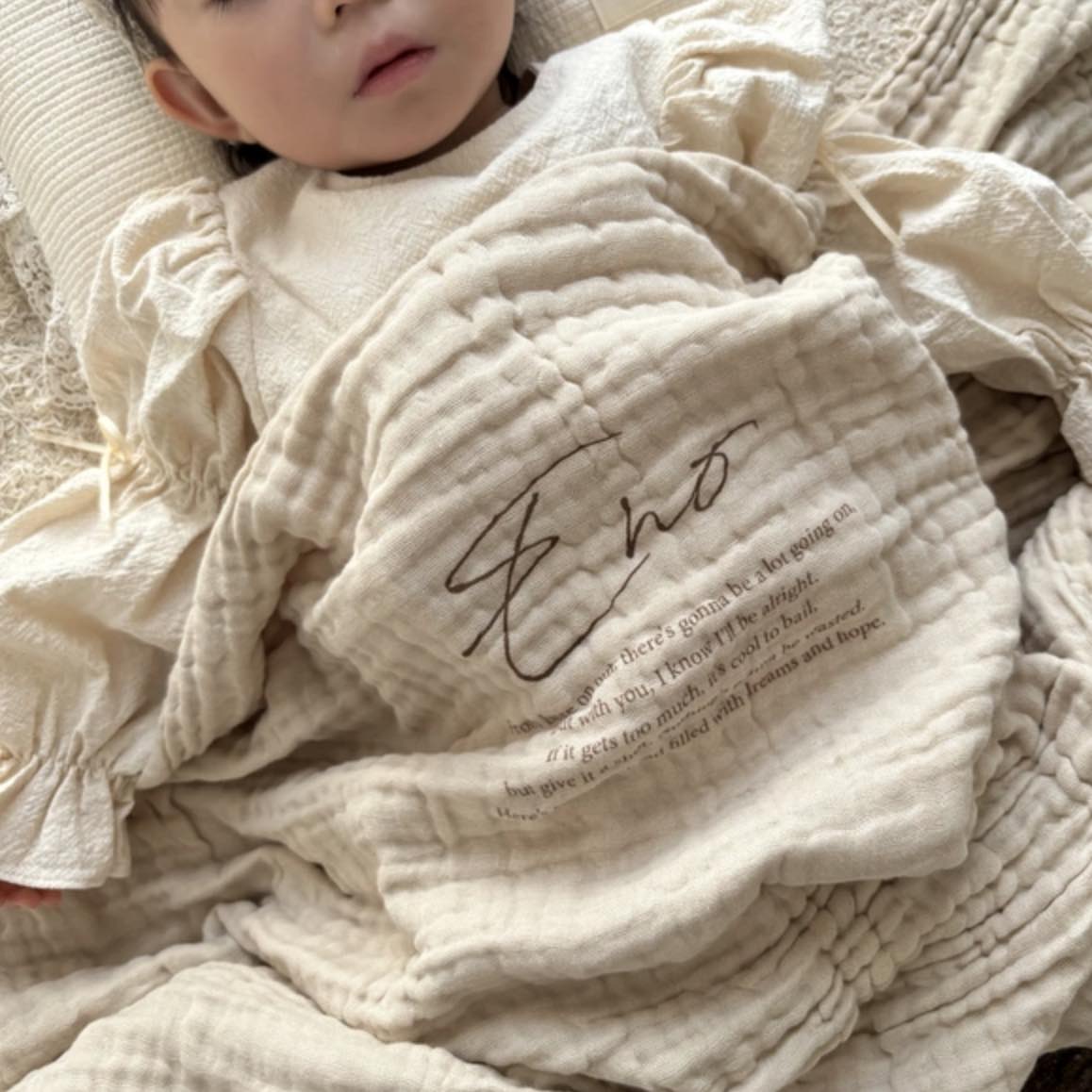 3営業日発送 名入れガーゼブランケット　コットン100%　6層　6層ガーゼ　通年用　おくるみ　出産祝い　出産準備　名入れギフト　名入れ　名入れプレゼント　ガーゼケット　中厚手　綿100％　バスタオル　ガーゼタオル 3