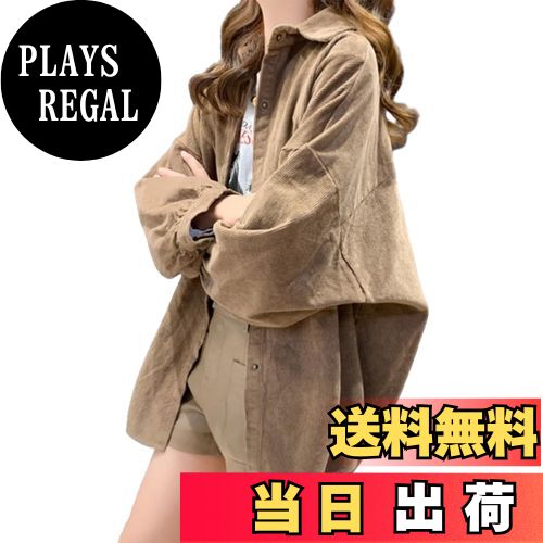 【送料無料】[JLBOCMGT] シャツ レディース コーデュロイ アウターウエア 長袖 トップス 無地 ミディアム丈 ゆったり 着痩せ 大人 だるい風 カジュアル 暖かい 日常 通勤 春 秋 冬 色：キャメル、サイズ：M