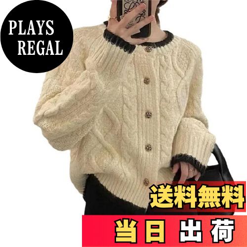 【送料無料】[Pullocardi] カーディガン レディース クルーネック 長袖 5つのボタン付き カラーコンビネーション 色：ホワイトカラー、サイズ：WFree Size Regular