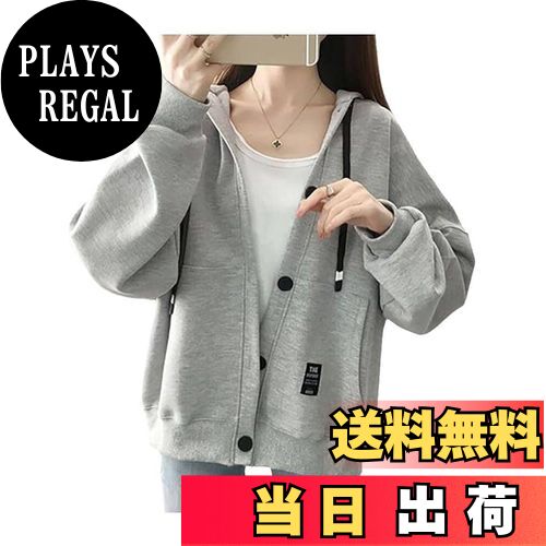 【送料無料】Beylimcy レディース パーカー 薄手 カジュアルウエア ボタン ゆったり トップス 秋冬春 Bey70 色：グレー、サイズ：3XL