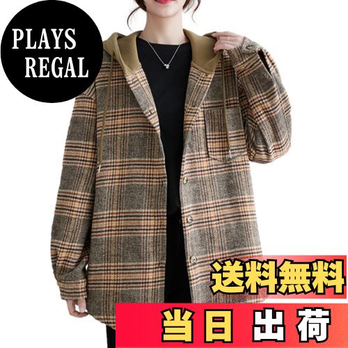 【送料無料】[MlleeSSeeldyTRC] パーカー レディース チェック アウター フード付き コート トップス 厚手 ポケット付き 長袖 ラシャ 可愛いパーカー ゆったり 体型カバー ロング丈 暖かい きれいめ 韓国風 通勤 春 秋 冬 色：コーヒー、サイズ：XL