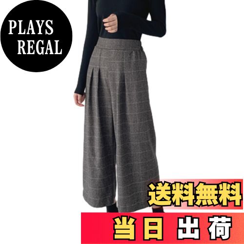 【送料無料】[CCGGOWMM] ワイドパンツ レディース ラシャ ズボン ガウチョパンツ ロングパンツ チェック柄 ボトムス ウエストゴム ハイウェスト 九分丈 オシャレ 美脚 ゆったり 大きいサイズ カジュアル オフィス 日常 通勤 春 秋冬 色：ライトグレー、サイズ：XL