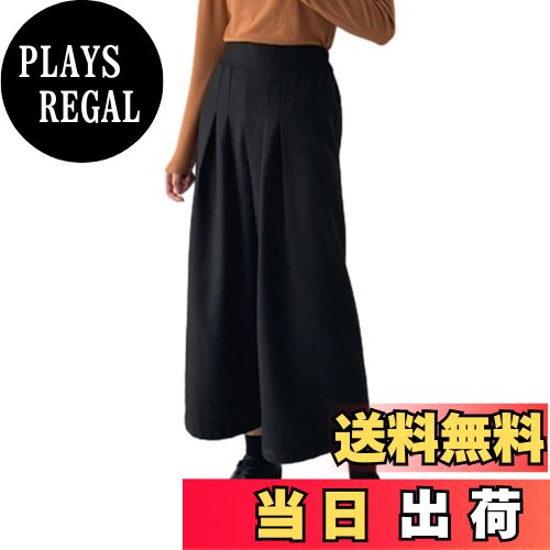 【送料無料】[CCGGOWMM] ワイドパンツ レディース ラシャ ズボン ガウチョパンツ ロングパンツ チェック柄 ボトムス ウエストゴム ハイウェスト 九分丈 オシャレ 美脚 ゆったり 大きいサイズ カジュアル オフィス 日常 通勤 春 秋冬 色：ブラック、サイズ：L