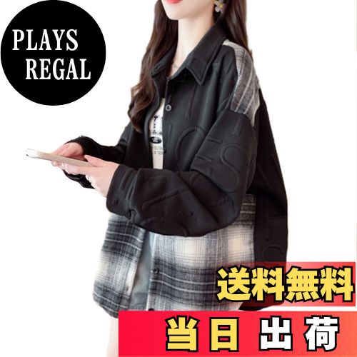 【送料無料】[CCGGOWMM] シャツ レディース ブラウス 長袖 アウター トップス チェック柄 切り替え カーディガン 襟付き 羽織 ファッション エレガント 大きいサイズ おしゃれ お洒落 大人 着痩せ オフィス 通勤 OL きれいめ カジュアル 春 秋冬 色：ブラック、サイズ：L