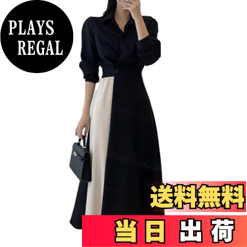 【送料無料】[ORWZDCO] ワンピース レディース シャツワンピース ポロネック 長袖 配色 切り替え スト..