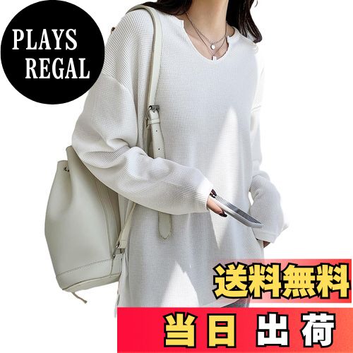 【送料無料】[ORWZDCO] トップス tシャツ レディース 長袖 Vネック 無地 ワッフルチェック ゆったり 大..