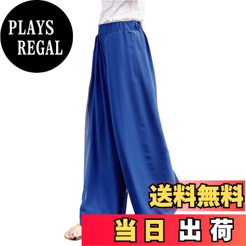 【送料無料】[MEME XTRA] ワイドパンツ レディース シフォン ボトムス ロングパンツ 涼しい ズボン ガウチョパンツ ゆったり 体型カバー 裏地ありボトムス 着痩せ 爽やか 夏 秋 春 通勤 おしゃれ 色：ブルー、サイズ：XL