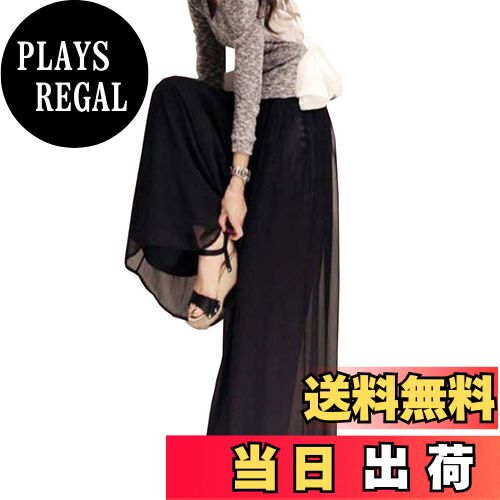 【送料無料】[MEME XTRA] ワイドパンツ レディース シフォン ボトムス ロングパンツ 涼しい ズボン ガウチョパンツ ゆったり 体型カバー 裏地ありボトムス 着痩せ 爽やか 夏 秋 春 通勤 おしゃれ 色：ブラック、サイズ：M