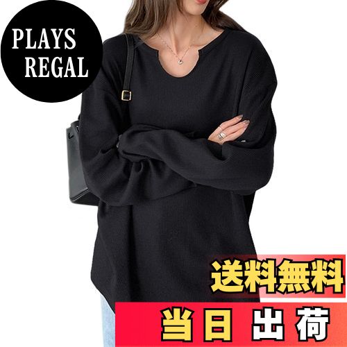 【送料無料】[MEME XTRA] レディース Tシャツ 長袖 Vネック トップス カットソー 無地 ワッフルチェッ..