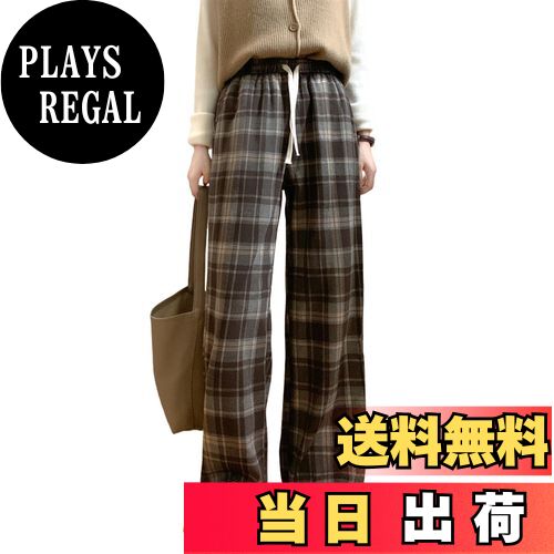 【送料無料】[MEME XTRA] レディース ボトムス チェック柄 ズボン ゴムウエスト 原宿風 格子縞 スリム ゆったり カジュアル シンプル 美脚 おしゃれ 快適 人気 体型カバー ドローストリング調整大人 フリーサイズ 通勤 通学 春 秋 冬 色：カーキ、サイズ：Free Size