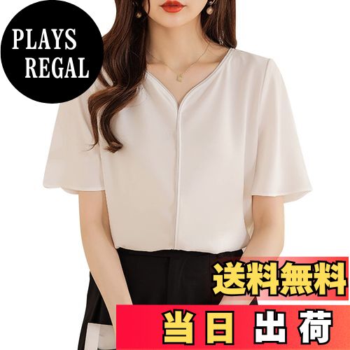 楽天PLAYS REGAL【送料無料】[MEME XTRA] ブラウス レディース 半袖 トップス Vネック シャツ サラサラ プルオーバー 半袖ブラウス シンプル ゆったり 夏服 涼しい シンプル 大きいサイズ カジュアル おしゃれ 通勤 普段着 夏春 色：ホワイト、サイズ：XL
