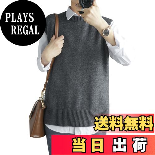 【送料無料】[GlamollaMisse] ベスト レディース サイドスリット ニットベスト 袖なし 丸首 重ね着風 ..