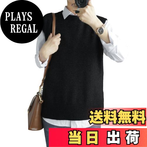 【送料無料】[GlamollaMisse] ベスト レディース サイドスリット ニットベスト 袖なし 丸首 重ね着風 ..