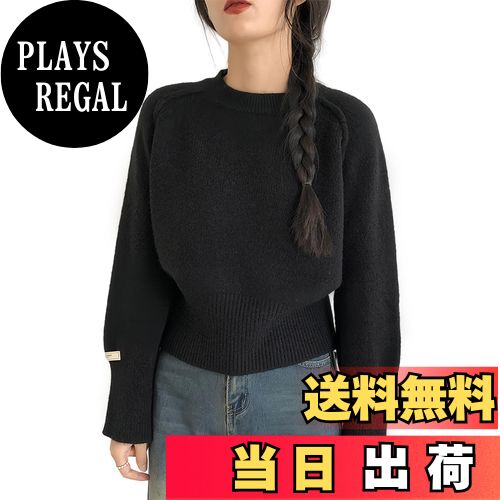 【送料無料】[GlamollaMisse] レディース セーター ニットセーター カットソー プルオーバー 丸首 長袖 トップス 大きいサイズ 重ね着に便利 リブ織り 高伸 厚くする 暖か オシャレ 大人 無地 着痩せ 気質 シンプル 通学 春秋冬 色：ブラック、サイズ：Free Size