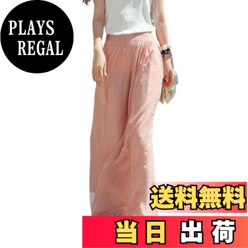 【送料無料】[Leadamon-oee] ワイドパンツ レディース ロングパンツ シフォン ガウチョパンツ 大きいサイズ ズボン ゆったり 体型カバー 裏地あり ボトムス おしゃれ 通勤 脚長 着痩せ 爽やか カジュアル 春 夏 秋 色：ピンク、サイズ：M