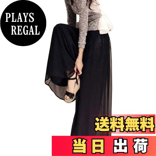 【送料無料】[Leadamon-oee] ワイドパンツ レディース ロングパンツ シフォン ガウチョパンツ 大きいサイズ ズボン ゆったり 体型カバー 裏地あり ボトムス おしゃれ 通勤 脚長 着痩せ 爽やか カジュアル 春 夏 秋 色：ブラック、サイズ：L