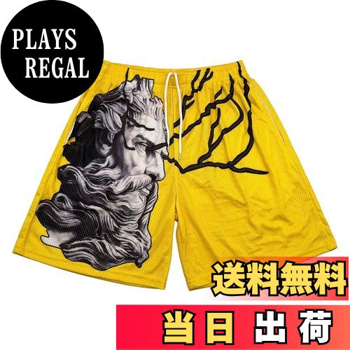 【送料無料】[KULIXI] ショートパンツ バスパン メンズ バスケットボールパンツ トレーニング ハーフパンツ スポーツ ジムウェア フィットネス ポケット付き カジュアル 短パンツ メッシュ 速乾 通気 DK-5389 色：5420 イエロー、サイズ：M