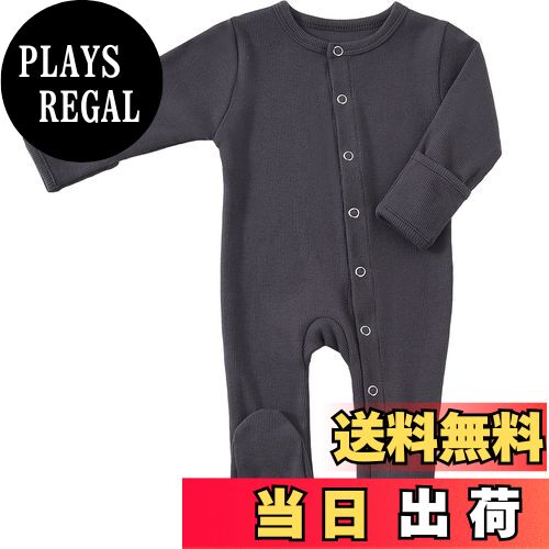 【送料無料】[KISBINI] ベビー服 ロンパース 長袖 カバーオール 綿 足つき パジャマ 新生児肌着 前開き 赤ちゃん 出産祝い プレゼント 春夏秋冬 キッズ 子供服 スナップボタン 男の子 女の子 3m 6m 9m 12m 色：チャコール、サイズ：80/12ヶ月