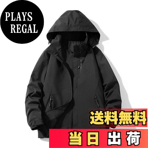 【送料無料】[JoveJek] アウトドアジャケット レディース メンズ 裏メッシュ 撥水 防風 保温 アウター マウンテンパーカー ウィンドブレーカー 登山ウェア 取り外し可能なフード付き 色：ブラック(メンズ)、サイズ：3XL