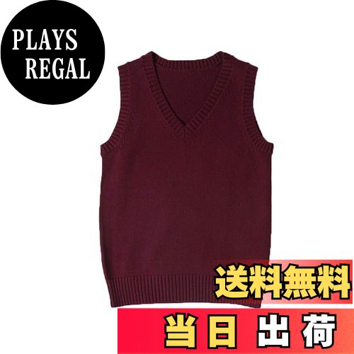 【送料無料】zuevi スクールベスト 女子 制服 ベスト 学生 Vネック ゆったり ニット コットン 無地 色:ワイン、サイズ:M