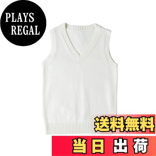 【送料無料】zuevi スクールベスト 女子 制服 ベスト 学生 Vネック ゆったり ニット コットン 無地 色:ホワイト、サイズ:L