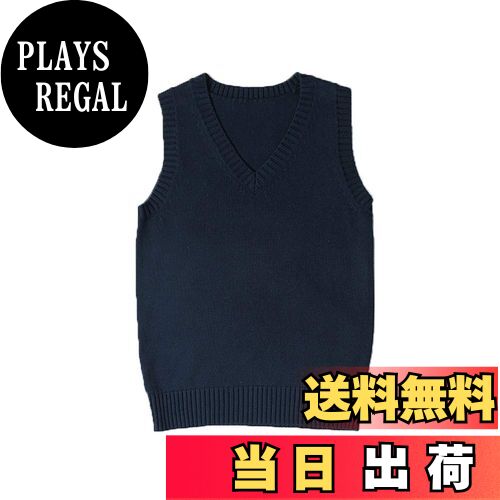 【送料無料】zuevi スクールベスト 女子 制服 ベスト 学生 Vネック ゆったり ニット コットン 無地 色:ネイビー、サイズ:S