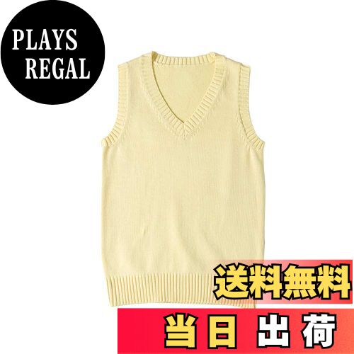 【送料無料】zuevi スクールベスト 女子 制服 ベスト 学生 Vネック ゆったり ニット コットン 無地 色:イエロー、サイズ:L