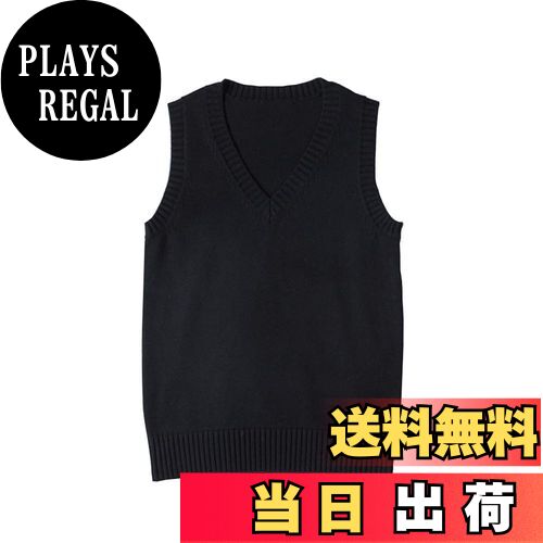 【送料無料】zuevi スクールベスト 女子 制服 ベスト 学生 Vネック ゆったり ニット コットン 無地 色:ブラック、サイズ:XL