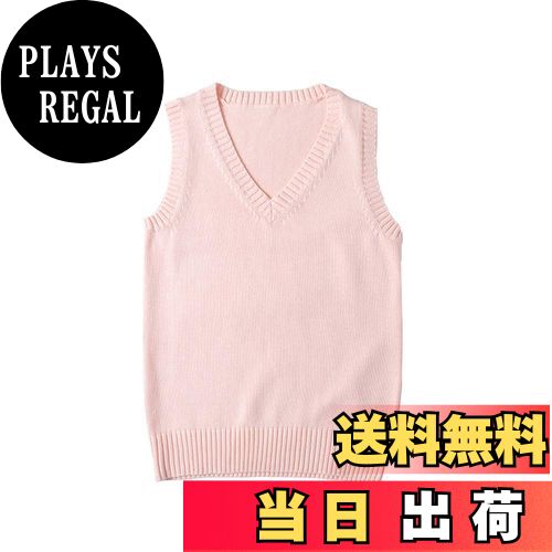 【送料無料】zuevi スクールベスト 女子 制服 ベスト 学生 Vネック ゆったり ニット コットン 無地 色:ピンク、サイズ:L