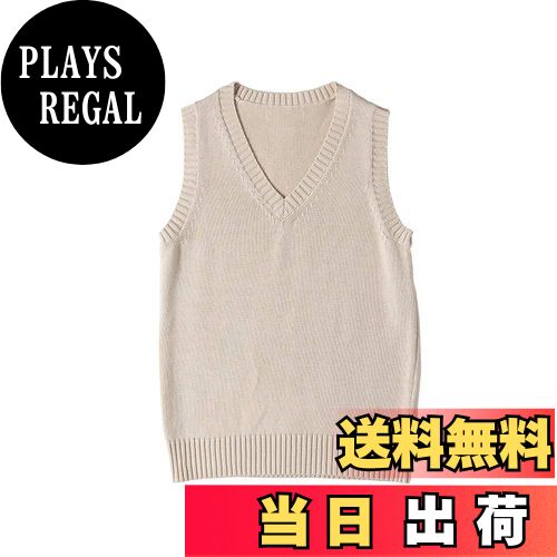 【送料無料】zuevi スクールベスト 女子 制服 ベスト 学生 Vネック ゆったり ニット コットン 無地 色:アプリコット、サイズ:S