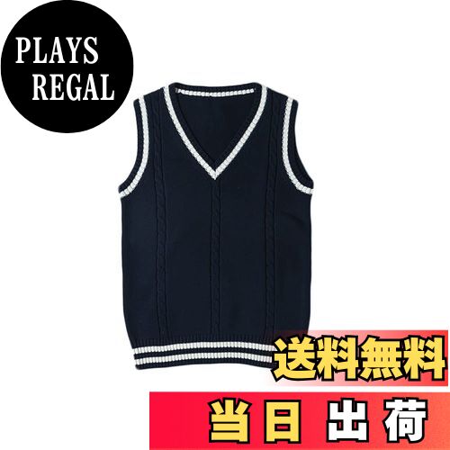 【送料無料】zuevi スクールベスト 女子 制服 ベスト 学生 Vネック ゆったり ニット コットン 無地 色:ネイビー ストライプ2、サイズ:L