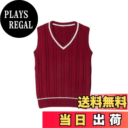 【送料無料】zuevi スクールベスト 女子 制服 ベスト 学生 Vネック ゆったり ニット コットン 無地 色:レッド ストライプ、サイズ:XL