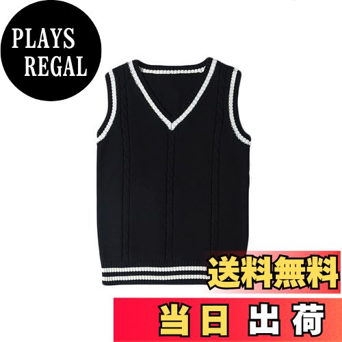 【送料無料】zuevi スクールベスト 女子 制服 ベスト 学生 Vネック ゆったり ニット コットン 無地 色:ブラック ストライプ、サイズ:2XL