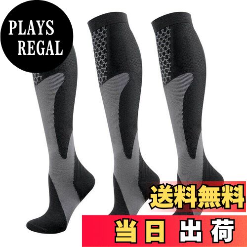 【送料無料】[YUEDGE] 着圧ソックス メンズ 黒 白 コンプレッションソックス スポーツ用ソックス サイクリング ランニング 着圧靴下 通気性 速乾 吸湿 弾性ソックス 3/5足組 22-30cm 色：ブラック、サイズ：27.0-30.0 cm