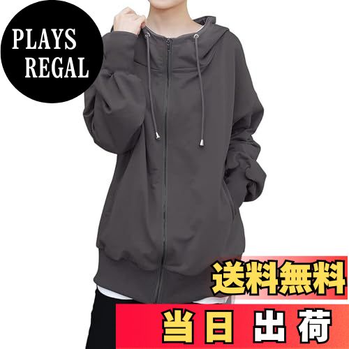 【送料無料】[Tiernyueth] パーカー レディース トップス ジップアップ 長袖 薄手 立ち襟 ポケット ハイ ネック フード 無地 防寒 おしゃれ 大きめ ゆったり 可愛い きれいめ 体型カバー カジュアル 重ね着風 軽い 着心地 体型カバー 通勤 秋 冬 色：チャコール、サイズ：Fre