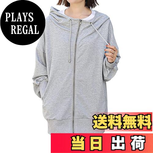 【送料無料】[Tiernyueth] パーカー レディース トップス ジップアップ 長袖 薄手 立ち襟 ポケット ハイ ネック フード 無地 防寒 おしゃれ 大きめ ゆったり 可愛い きれいめ 体型カバー カジュアル 重ね着風 軽い 着心地 体型カバー 通勤 秋 冬 色：ライトグレー、サイズ：F
