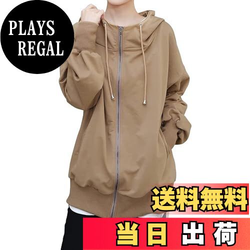 【送料無料】[Tiernyueth] パーカー レディース トップス ジップアップ 長袖 薄手 立ち襟 ポケット ハイ ネック フード 無地 防寒 おしゃれ 大きめ ゆったり 可愛い きれいめ 体型カバー カジュアル 重ね着風 軽い 着心地 体型カバー 通勤 秋 冬 色：プリコット、サイズ：Fre