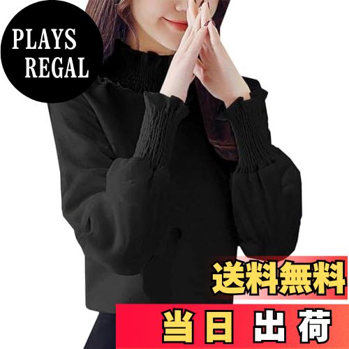 【送料無料】Wnodruke ブラウス レディース ハイネック フリル 長袖 無地 フォーマル トップス WN072 色：ブラック、サイズ：2XL