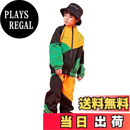 【送料無料】[LOLANTA] 子供服 セットアップ 男の子 女の子 ジャージ 上下セット キッズ ダンス衣装 ヒップホップ スプライシング ジャケット ズボン 2点セット 120-170cm 色：グリーン、サイズ：130