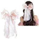 【送料無料】FASELE ヘアクリップ バレッタ 蝶結び 大人 可愛い 髪留め 髪飾り ヘアアクセサリー ビッグリボン シンプル スプリングクリップ lolita ファッション おしゃれ 入学 結婚式 フォーマル 通勤 色:ピンク