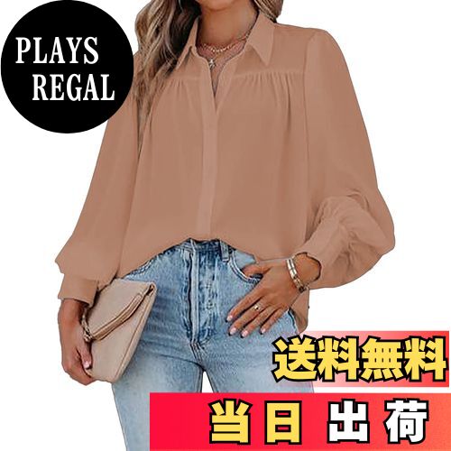 【送料無料】[Bsubseach] シャツ レディース ブラウス パフスリーブシャツ トップス ゆったり 長袖 チュニック 通勤 大きいサイズ 可愛い 春 夏 秋 ティアード 色：カーキ、サイズ：XL